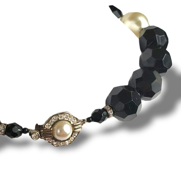 90’s Choker Chunky Showy Faux Pearls Crystal Diamonds - Picture 7 of 7